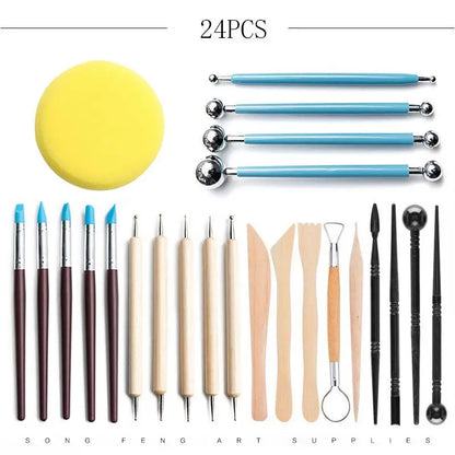 24-Piece Pottery & Clay Sculpting Tool Set – Dual-Ended Stylus for Ceramics, Air-Dry & Polymer Clay Modeling