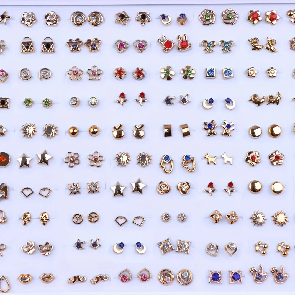 36 Pairs Colorful Rhinestone Stud Earrings – Mixed Animal & Fruit Styles for Women & Girls, Wedding & Party Jewelry Gift