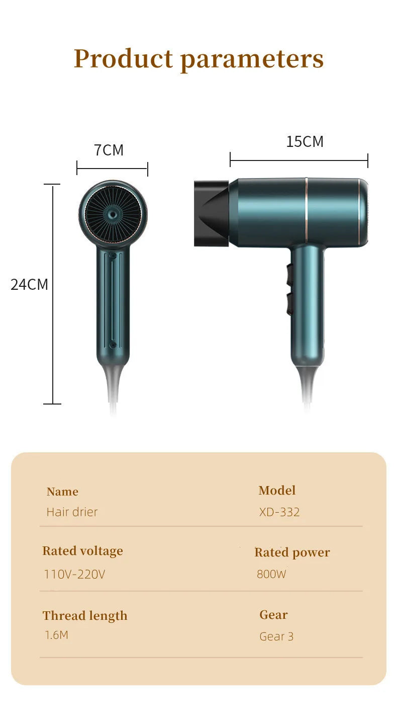 Professional Foldable Hair Dryer with Negative Ions & Blue Light – High Power Salon & Home Use