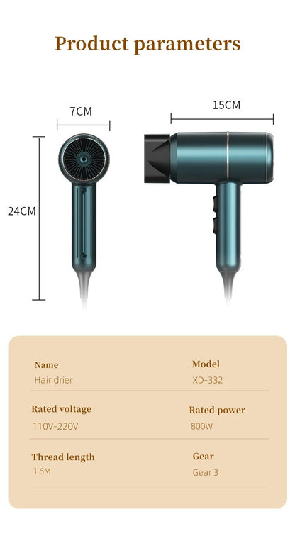 Professional Foldable Hair Dryer with Negative Ions & Blue Light – High Power Salon & Home Use