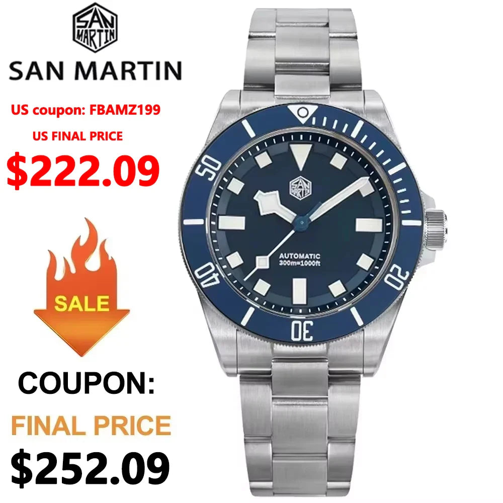 San Martin SN0121T Titanium Diving Watch – NH35 Automatic Movement, Grade 2 Titanium, 120-Click Bezel, 300M Waterproof Wristwatch