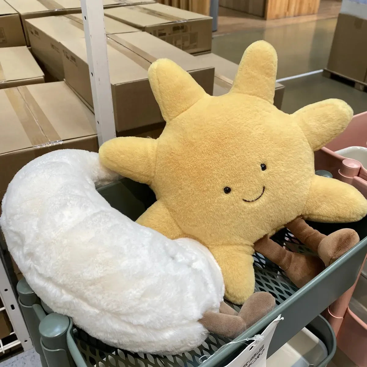 Smile Face Moon & Sun Plush Cushion – Cute Weather Stuffed Toy for Kid's Bedroom Decor & Sofa Throw Pillow