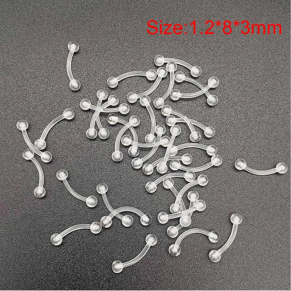 10/60PCS Clear Acrylic Body Jewelry – Transparent Lip, Ear, Nose, Tongue, Eyebrow & Belly Rings