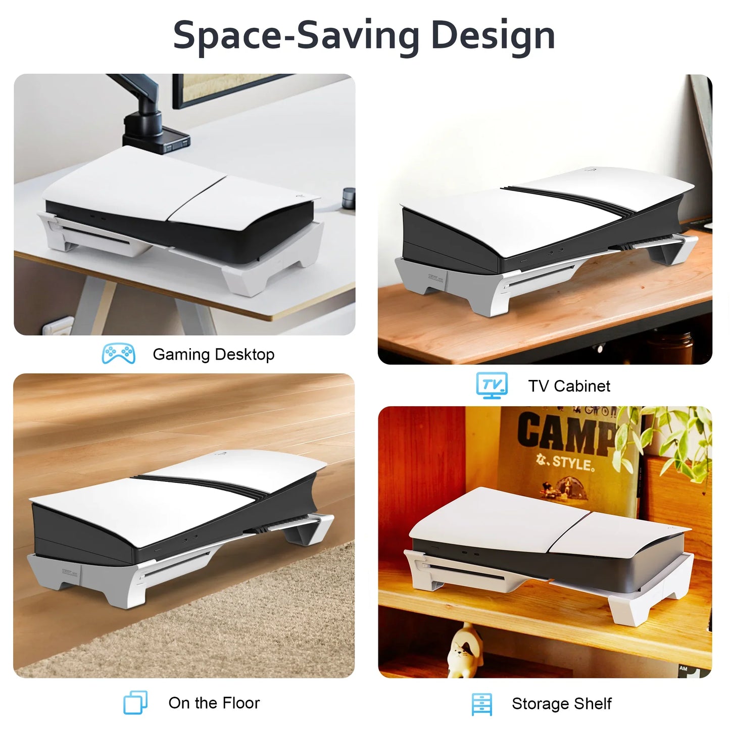 PS5 Pro & PS5 Slim Horizontal Stand Base – Console Mount Accessories for Disc & Digital Editions, Stable Gaming Support Stand
