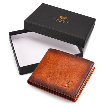 KAVIS Handmade Genuine Leather Men's Wallet RFID Blocking Card Holder with ID Window – Large Capacity Fashion Money & Card Storage Wallet