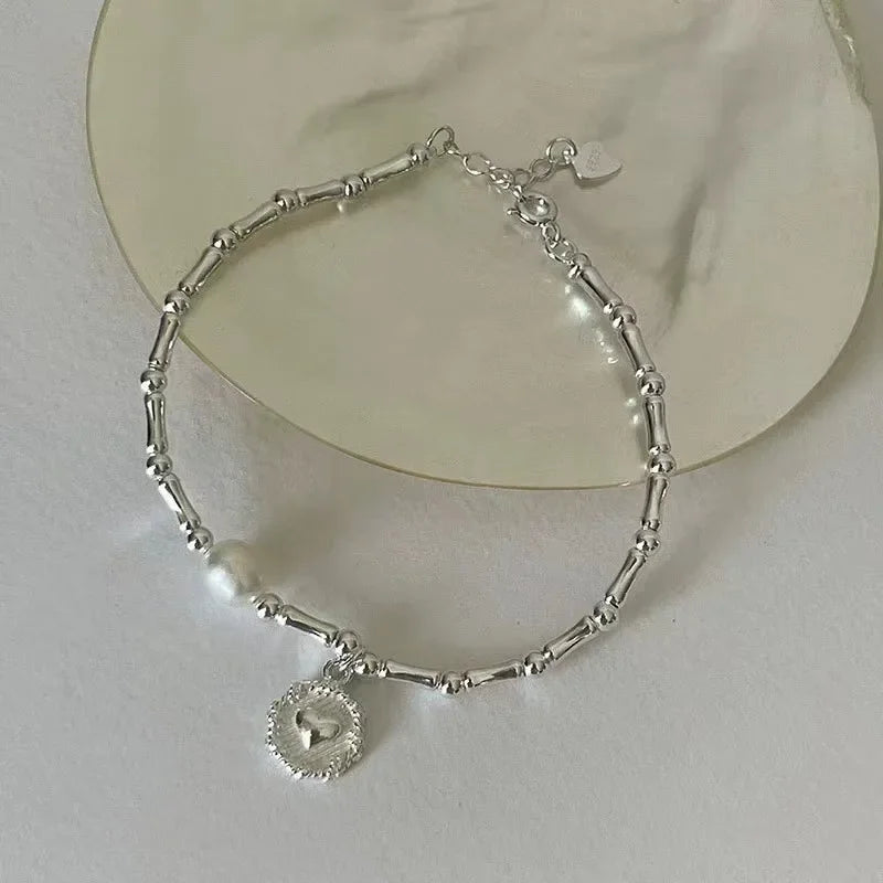 925 Sterling Silver Bracelet with Pearls and Knots – Fashion Luxury Design Bead Charm Bracelet for Women, Perfect for Parties