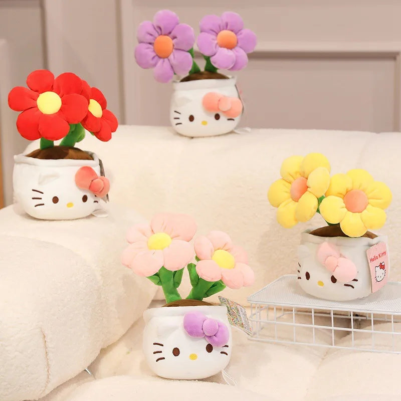 23CM Hello Kitty Plush Toy – Soft Stuffed Animal with Flower Bouquet, Perfect Christmas, Birthday & Graduation Gift