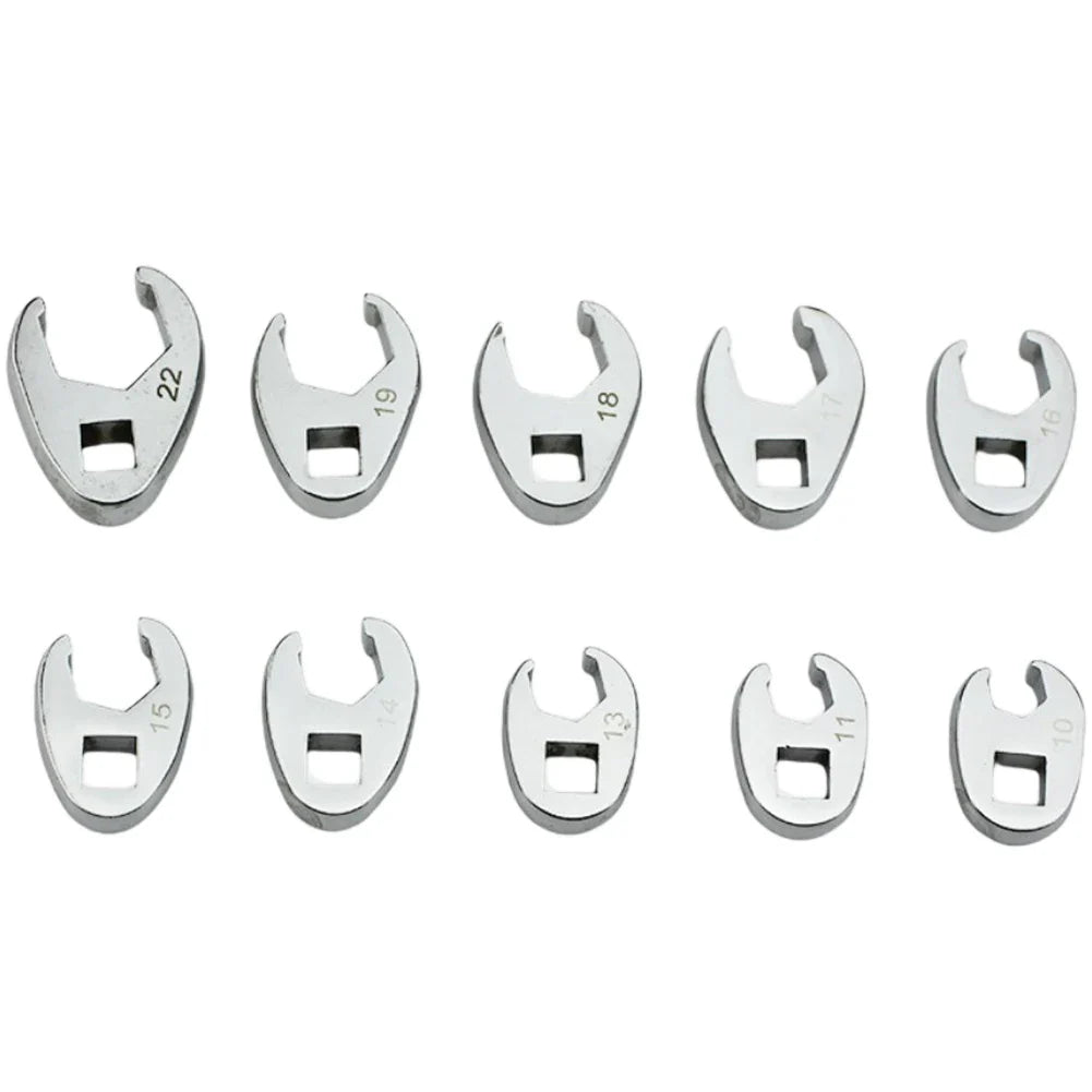 10pcs 3/8" Drive Crowfoot Wrench Set — 10-22mm Metric Open-End Spanners for Torque Wrenches