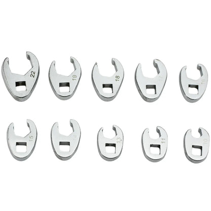 10pcs 3/8" Drive Crowfoot Wrench Set — 10-22mm Metric Open-End Spanners for Torque Wrenches