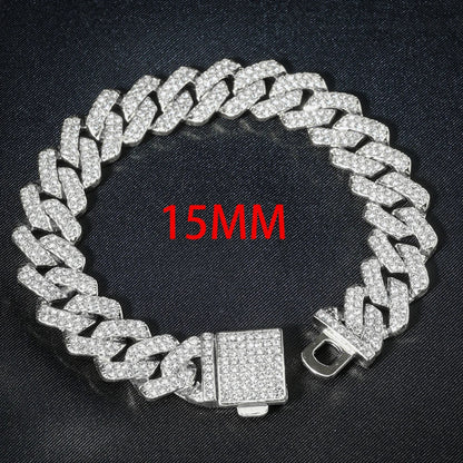 3pcs Men’s Cuban Chain Watch & Jewelry Set – Hip Hop Miami Curb Iced Out Rhinestone Necklace, Suit Watch & Bracelet
