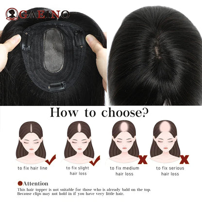 Straight Human Hair Topper With Bangs - Silk Base Clip In Real Hair Extension For Women Chocolate Brown Light Brown