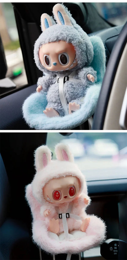 Labubu Car Doll Safety Seat – Kawaii Plush Aromatherapy Air Freshener for Ob11 & Dolls up to 18cm