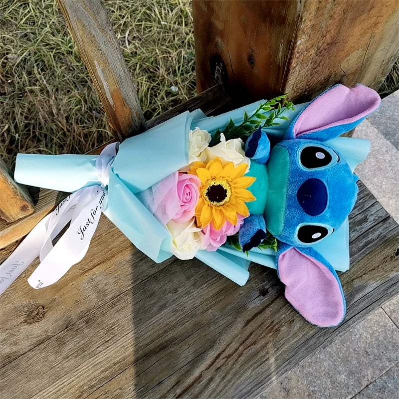 Lilo & Stitch Bouquet PVC Anime Stuffed Doll – Rose & Sunflower Gift for Birthday, Valentine’s & Christmas Day