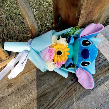 Lilo & Stitch Bouquet PVC Anime Stuffed Doll – Rose & Sunflower Gift for Birthday, Valentine’s & Christmas Day