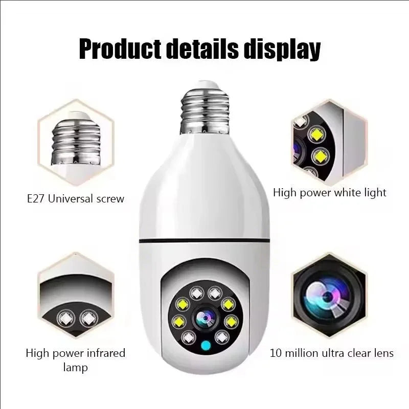 1080P HD E27 Bulb Security Camera – Wireless WiFi Indoor Outdoor Surveillance with Night Vision & Audio