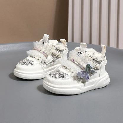 2025 Girls Butterfly Sneakers - Bling Leather Soft Sole Sport Shoes for Toddlers & Kids