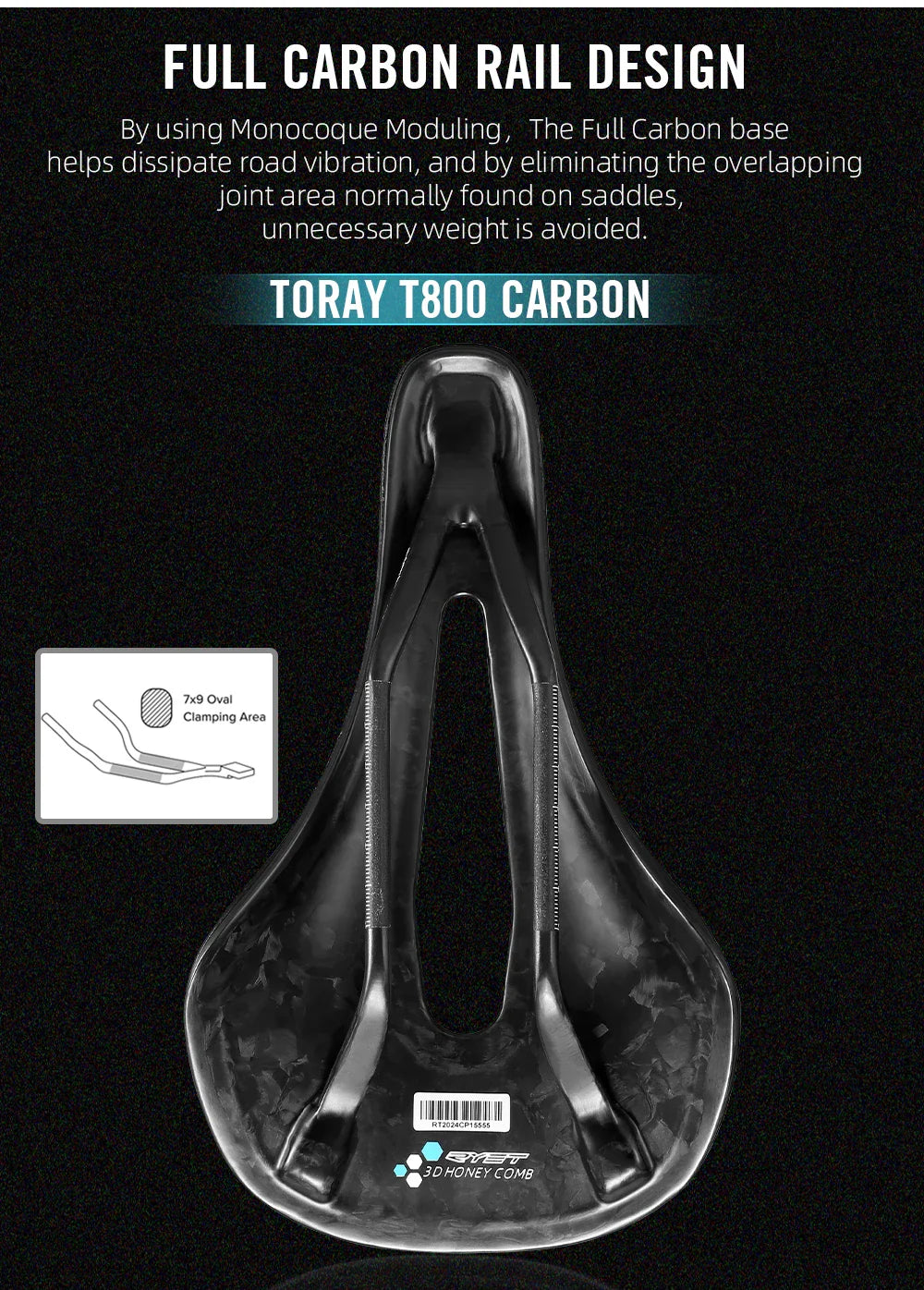 RYET 3D Printed Carbon Bike Saddle — 140/143mm Lightweight Road & MTB Cycling Seat with EVA Cushion