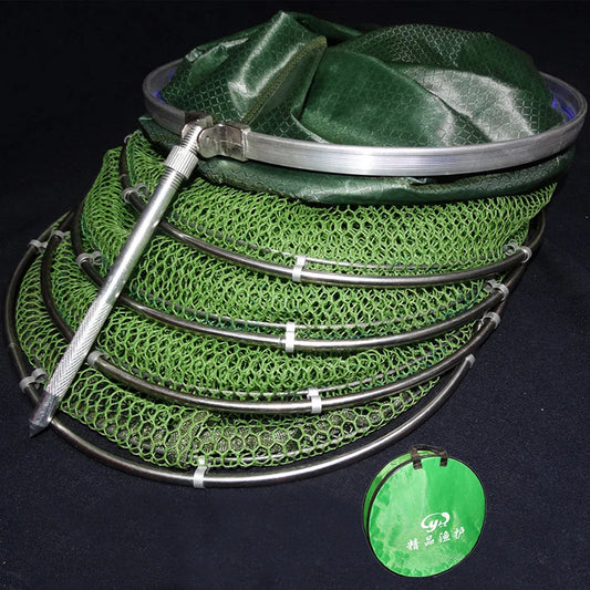 Portable Folding Nylon Mesh Fish Cage – Steel Ring Trap Net Basket for Fishing Storage & Accessories