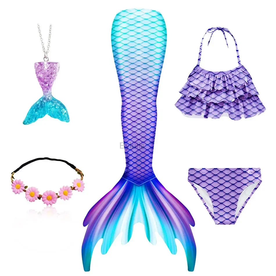 Kids Mermaid Tail Swim Costume - Girls Mermaid Swimsuit for Swimming, Cosplay & Birthday Party Dress Up