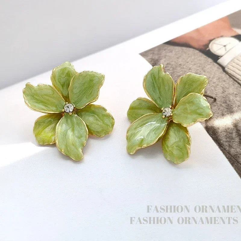 Modern 925 Silver Red Flower Stud Earrings — Spring/Summer Popular Big Earrings for Women & Girls, Fashion Jewelry Gift