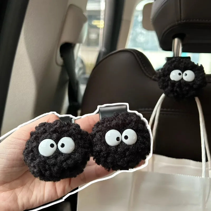 Cute Coal Ball Car Seat Back Hook: Headrest Organizer for Food Bags, Handbags, Clothes - Car Decoration Hanger