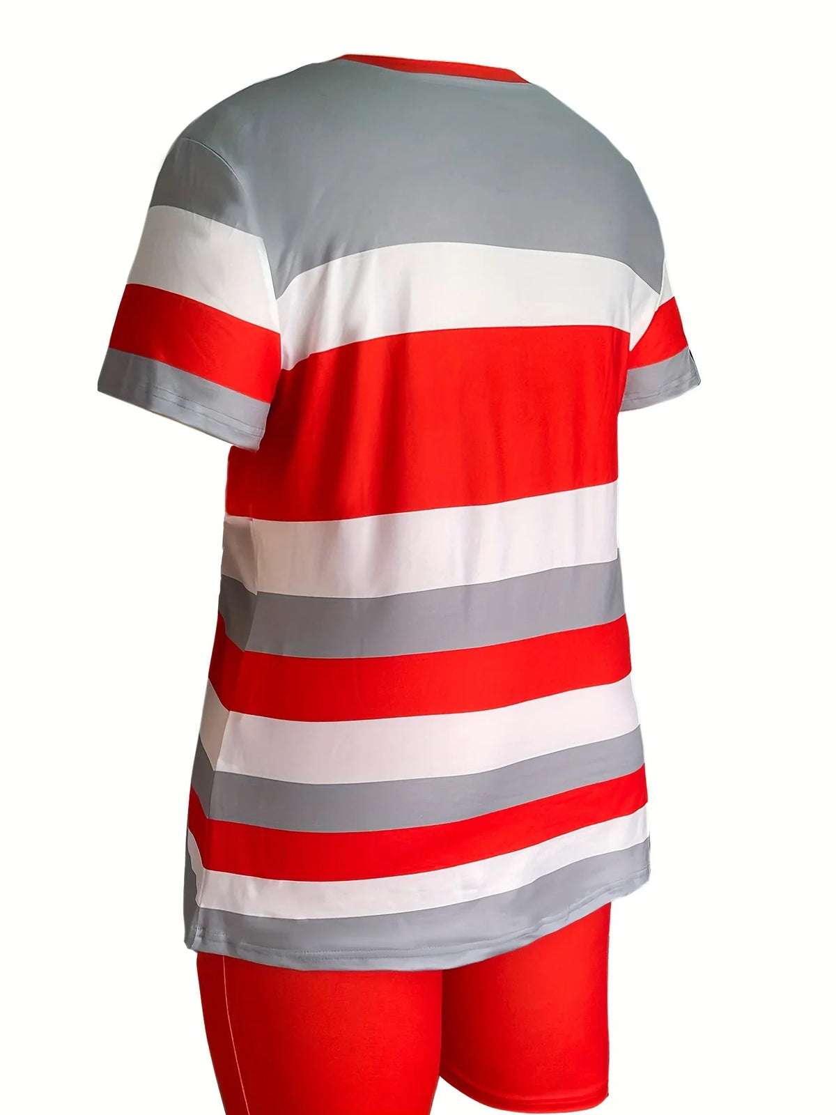 Plus Size Women’s Two-Piece Striped Outfit Set – Short Sleeve Top & High Waist Shorts Casual Summer Wear