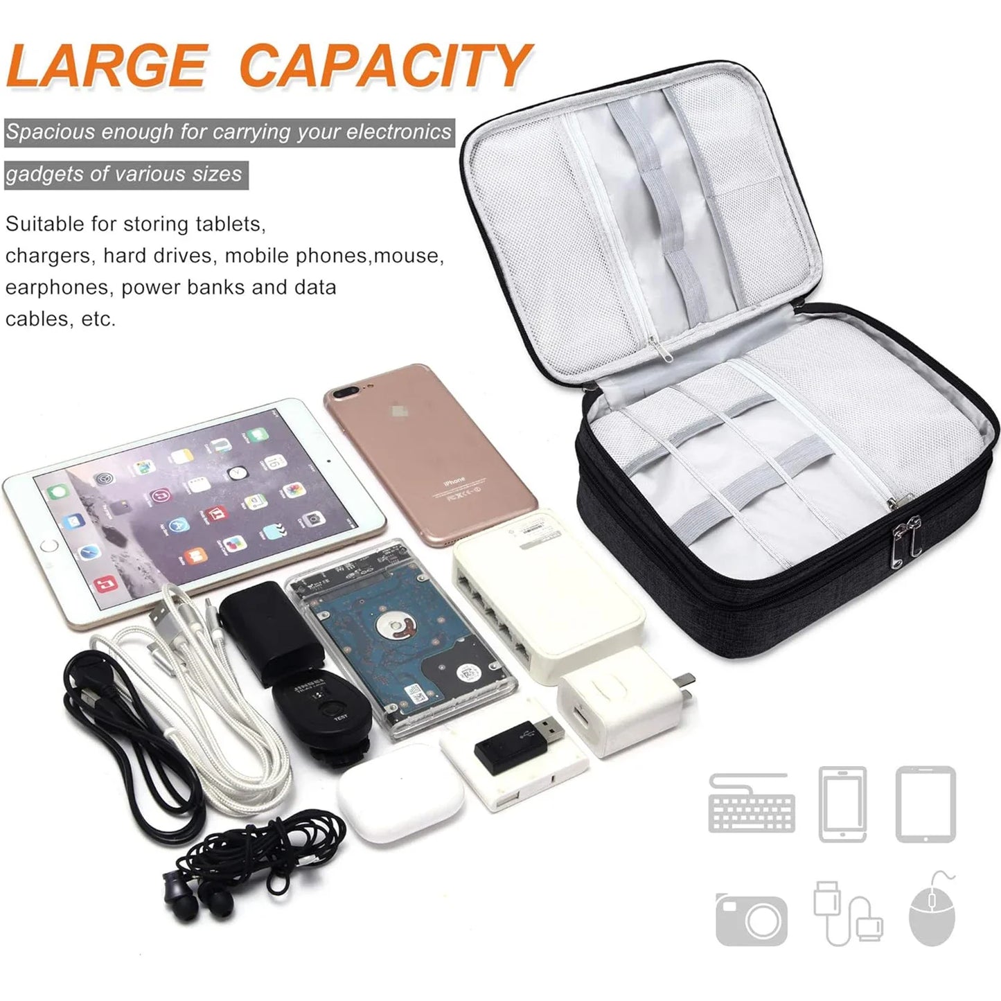 Waterproof Cable Storage Bag: Digital Electronic Accessories Organizer - Portable Travel Case for Cables and Chargers
