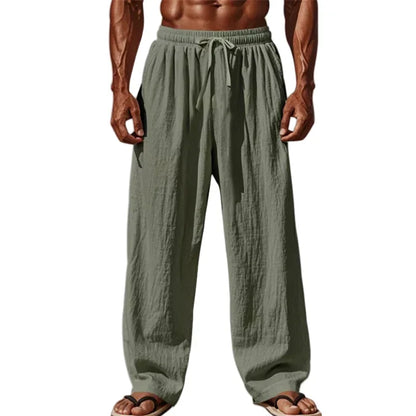 2025 Men’s Cotton Linen Casual Pants – Comfortable Straight Leg, Drawstring Waist, Plus Size S-4XL