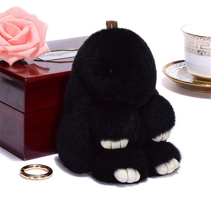 Fluffy Rabbit Fur Pompon Keychain – Cute Bunny Bag and Car Key Ring for Women and Girls