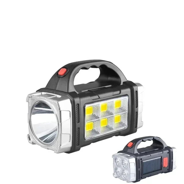 Powerful LED Flashlight - USB & Solar Rechargeable COB Camping Torch with Portable Searchlight Power Bank