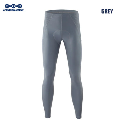 KEMALOCE Men's Cycling Long Pants, Autumn Blue & Grey, Gel Pad, Reflective Bike Bib, Breathable Bicycle Trousers with Rear Pocket