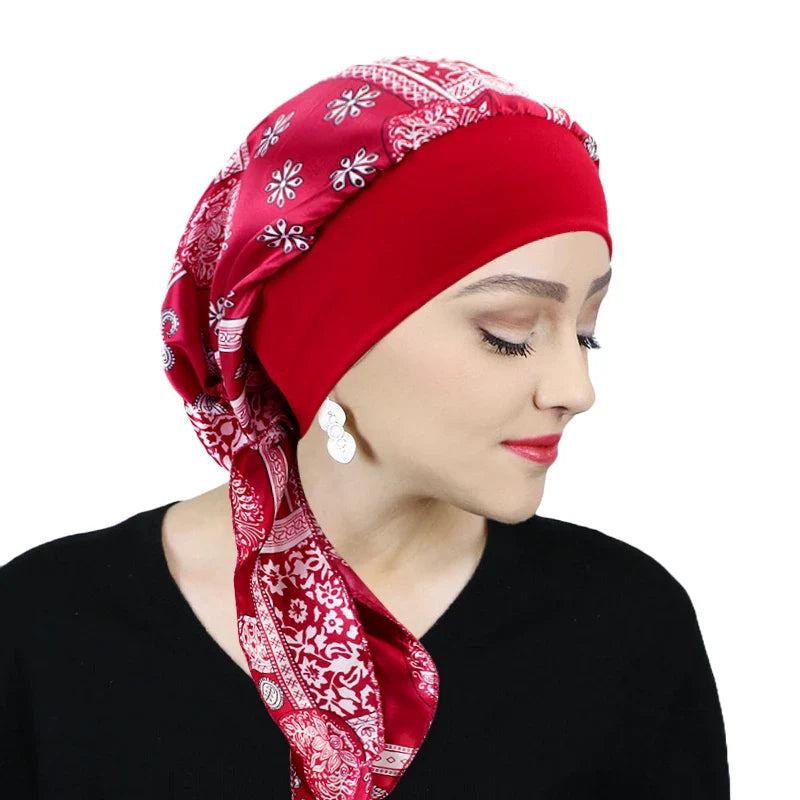 Women’s Printed Pre-Tie Headscarf – Elastic Turban & Chemo Hair Loss Head Wrap Bandana
