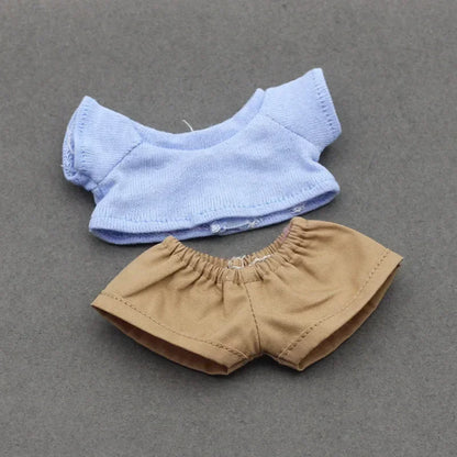 15-17cm Labubu & 10cm Cotoon Doll Clothes — Kpop EXO Idol Doll Outfit Set, T-Shirt & Denim Shorts Accessories