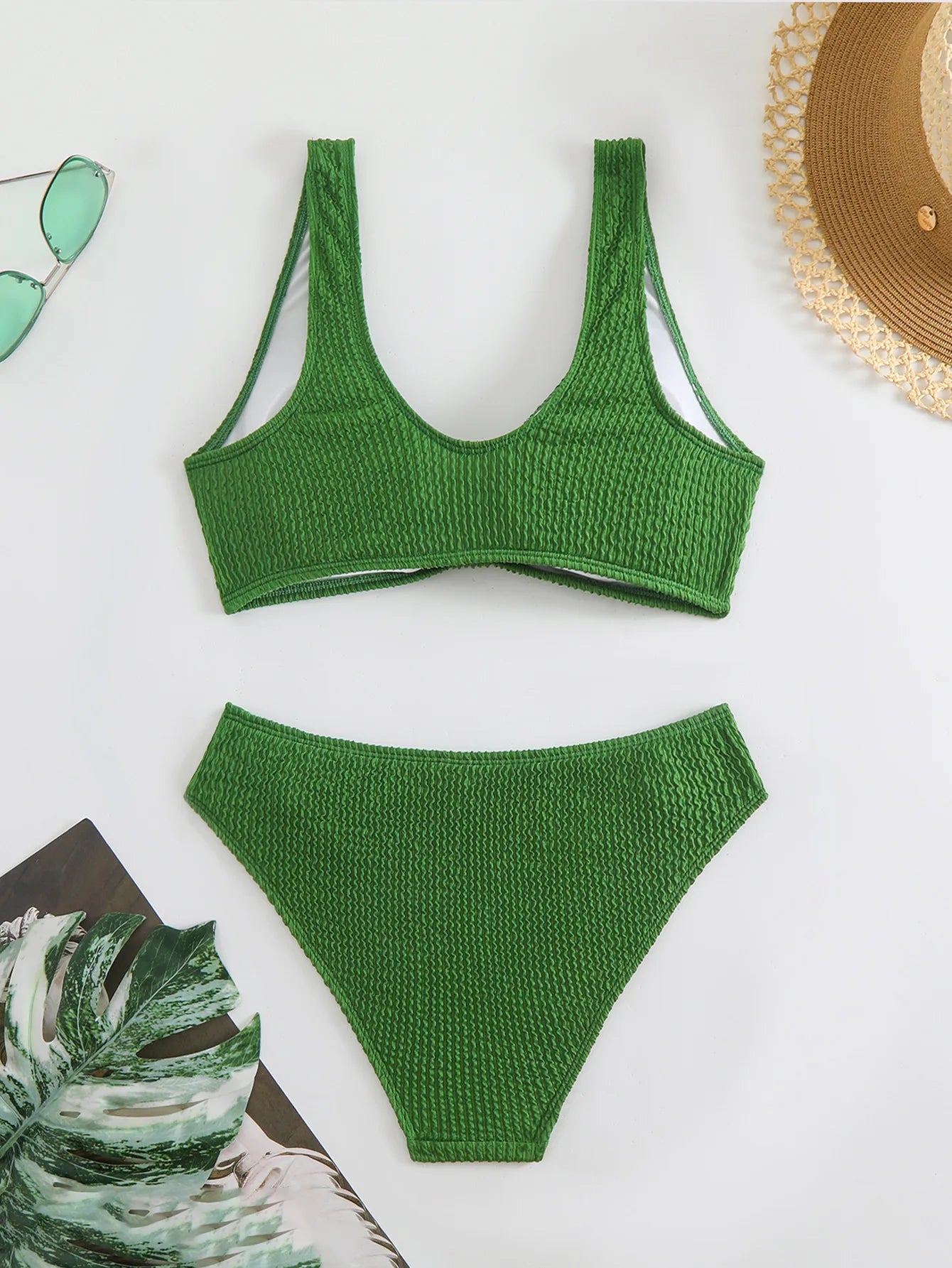 2025 Summer Women's Two-Piece Swimsuit – Solid High Waist V-Neck Backless Bikini Set Beachwear