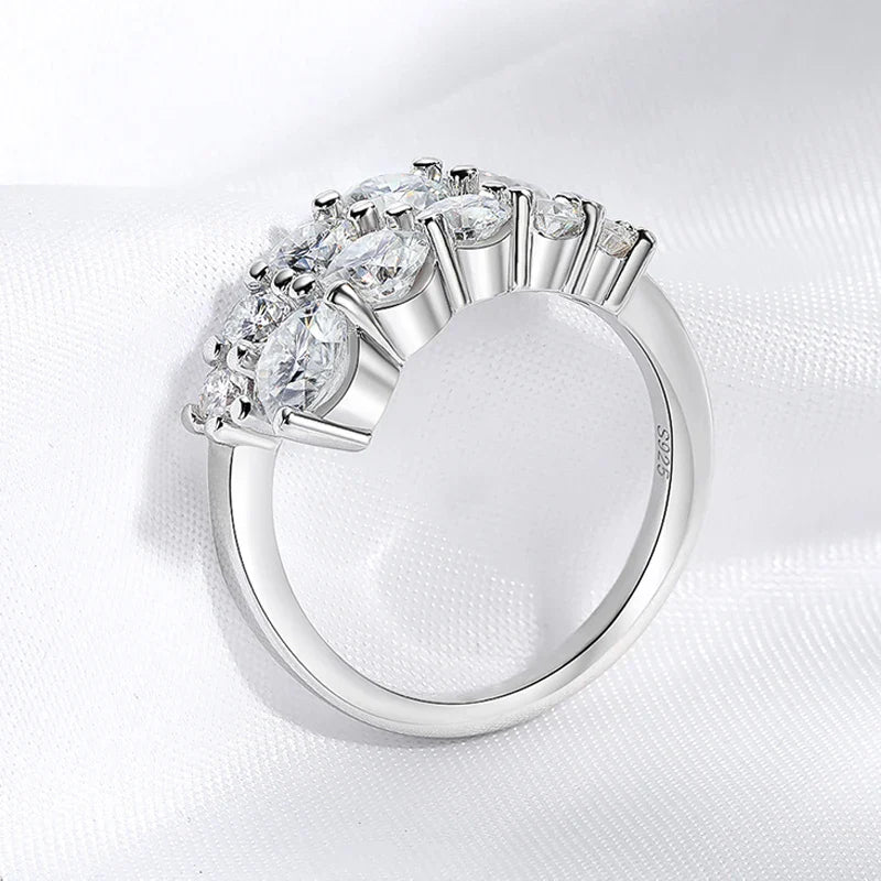 Smyoue 10-Gem Moissanite Ring for Women — Sparkling Lab-Created Diamond Wedding Band, 925 Sterling Silver Jewelry