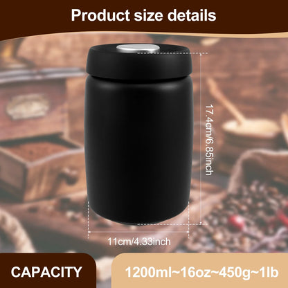 1200ml Stainless Steel Coffee Bean Storage — Vacuum Sealed, Airtight & Moisture-Proof Kitchen Container to Keep Food Fresh