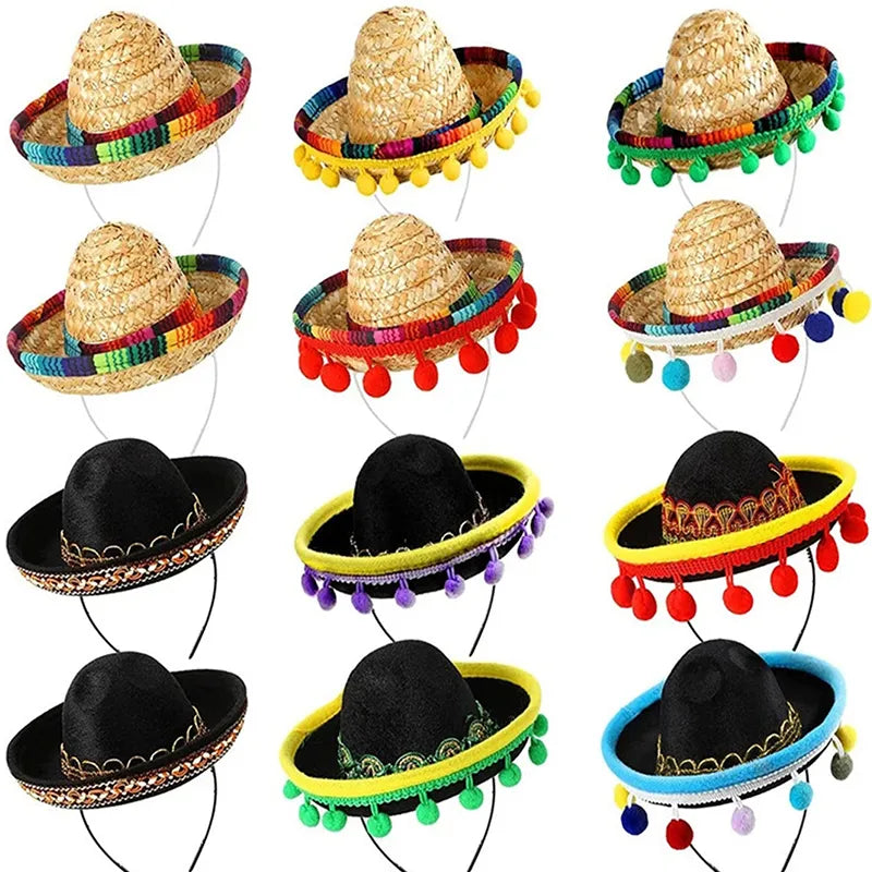 Mexican Mini Sombrero Headbands - Festive Hair Hoops for Carnival, Halloween, and Party Fun