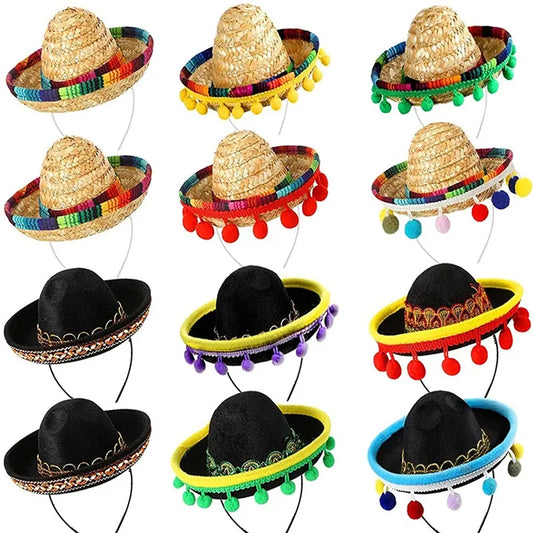 Mexican Mini Sombrero Headbands - Festive Hair Hoops for Carnival, Halloween, and Party Fun