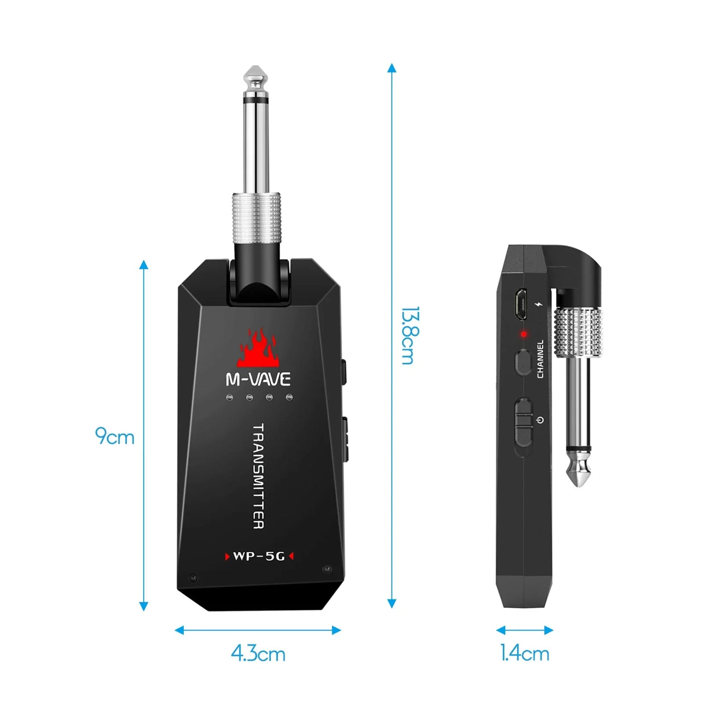 M-VAVE WP-5G Wireless Guitar System - 5.8G Rechargeable Audio Transmitter & Receiver with Type-C Cable for Guitar Amplifier