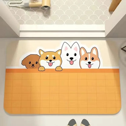 Cartoon Bathroom Diatomaceous Mud Floor Mat - Absorbent Foot Mat for Toilet, Sink & Bedroom, Soft Carpet