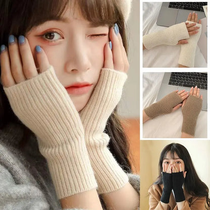 Winter Warmth Essentials: Solid Half Finger Wool Knitting Gloves for Women - Soft and Warm Arm Gloves, Mittens for Writing, Handschoenen Guantes