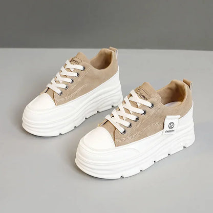Women’s Autumn Trend Flats – Chunky Lace-Up Soft-Sole Casual Sneakers, Vulcanized Walking Shoes