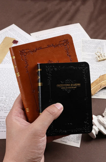 A6/A7 Vintage Hot Gold Printed Notebook – Cute Compact PU Leather Pocket Diary, Hard Shell School & Office Supplies