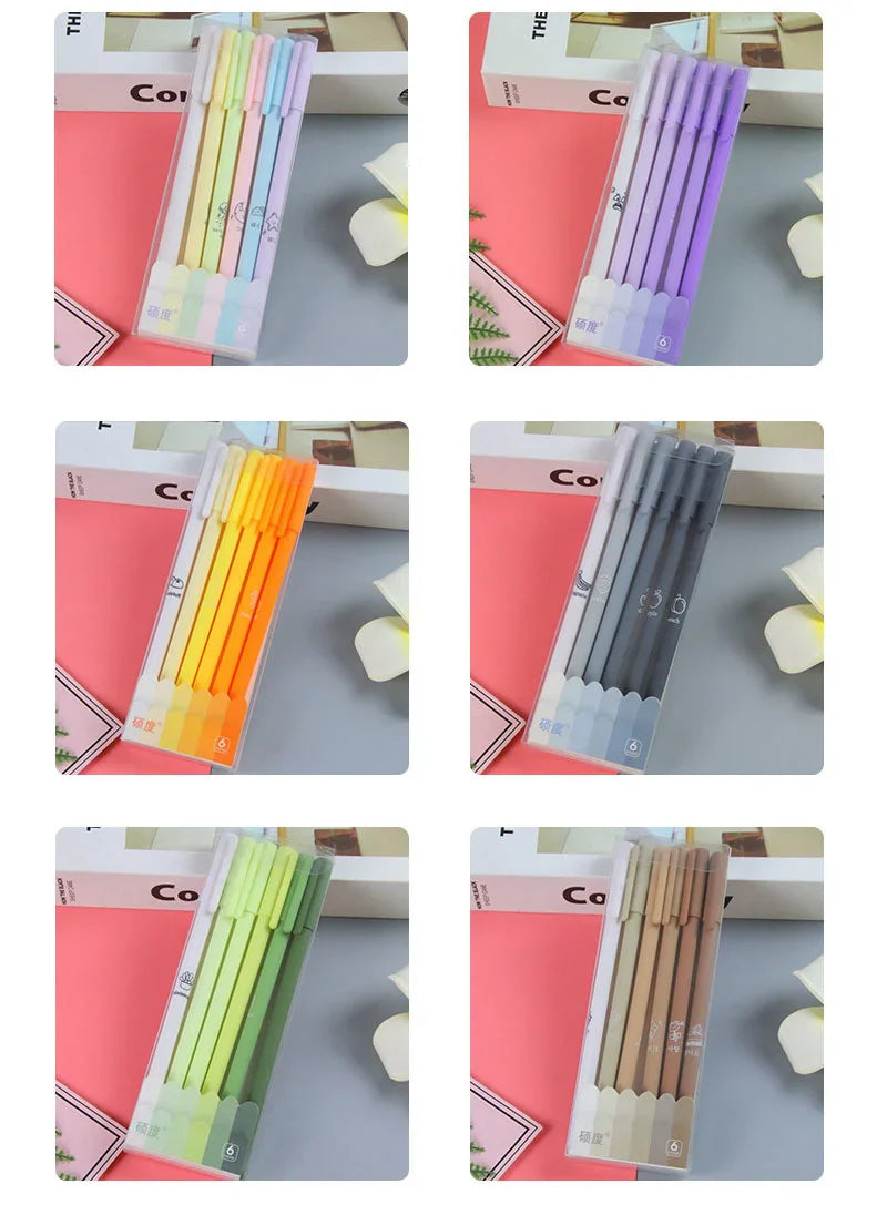 6-Piece Lytwtw Morandi Color Gel Pen Set – Cute Creative Kawaii Pens for Office & School Supplies