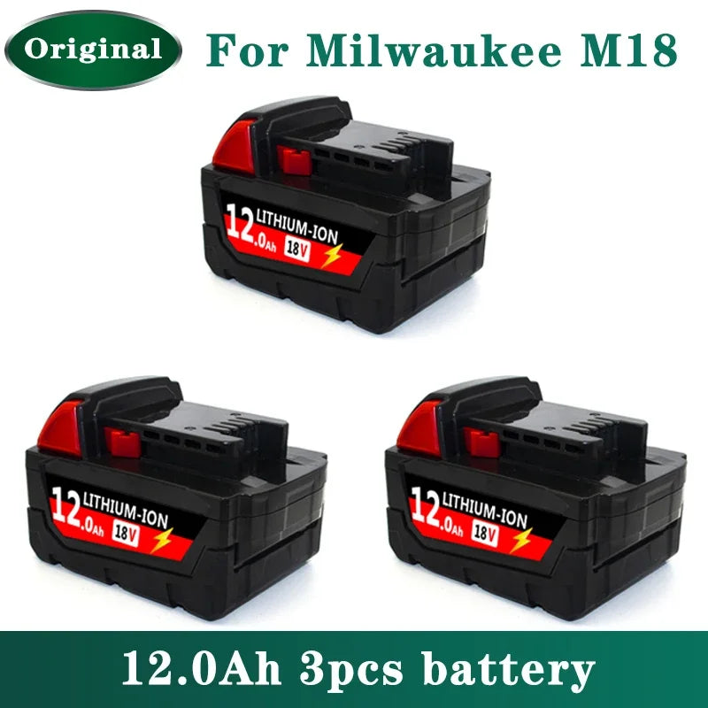 Original Milwaukee M18 18V 12000mAh Power Tool Battery – Includes Charger, BR, XC, M18B5, 48-11-1860, Built-in 21700 Battery