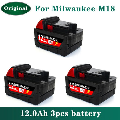 Original Milwaukee M18 18V 12000mAh Power Tool Battery – Includes Charger, BR, XC, M18B5, 48-11-1860, Built-in 21700 Battery
