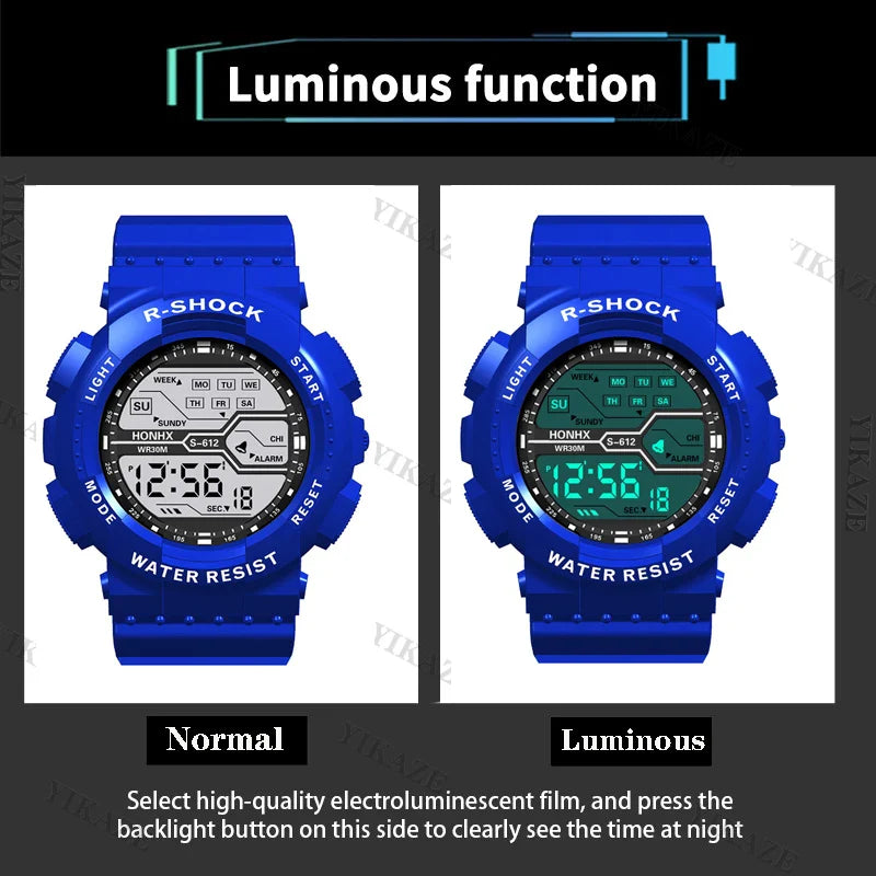 Outdoor Sports Watch for Men – Multifunction LED Digital Wristwatch with Large Screen, Waterproof & Luminous Military Design