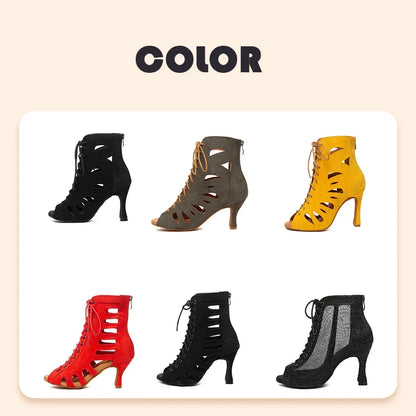 HROYL Women’s Latin Dance Shoes – Lace-Up Hollow Fish Mouth Jazz & Tango High Heels 6-10CM
