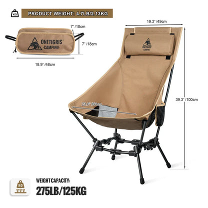 OneTigris Folding Camping Chair – Outdoor High Back Chair for Fishing, Trekking, BBQ, Beach & Gardening