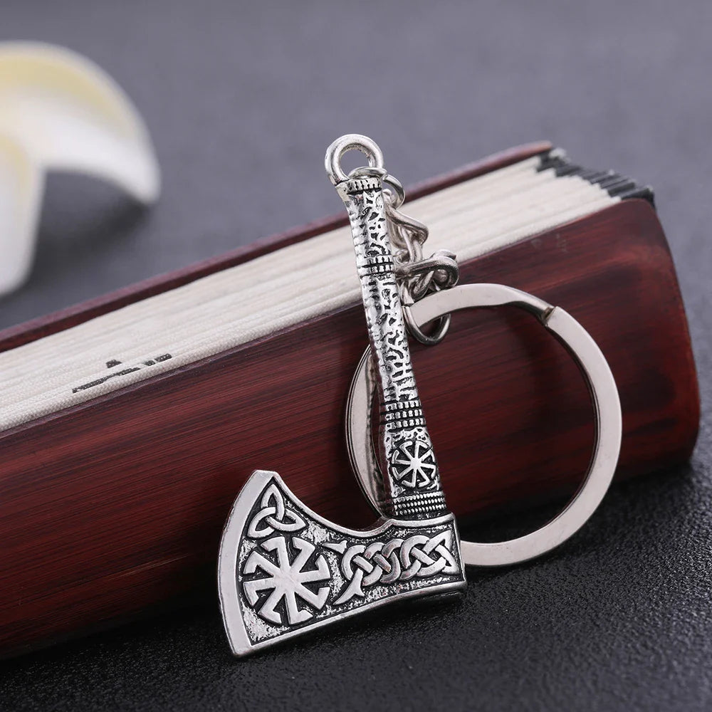 SKYRIM Viking Keychain – Punk Gothic Axe Talisman, Slavic Irish Knot Pagan Amulet Pendant, Men's Jewelry Gift